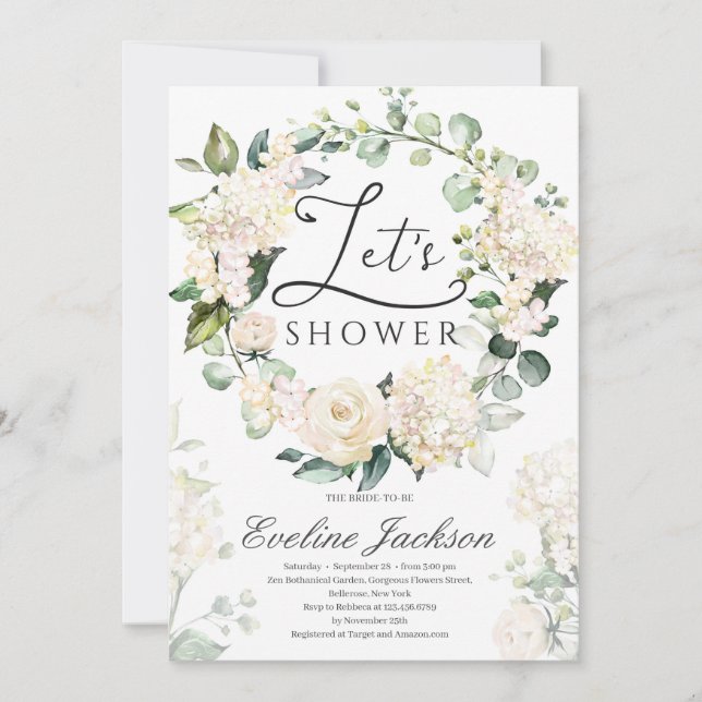 Geometrisk blommigt för utandning vit ros guld inbjudningar (Framsida)