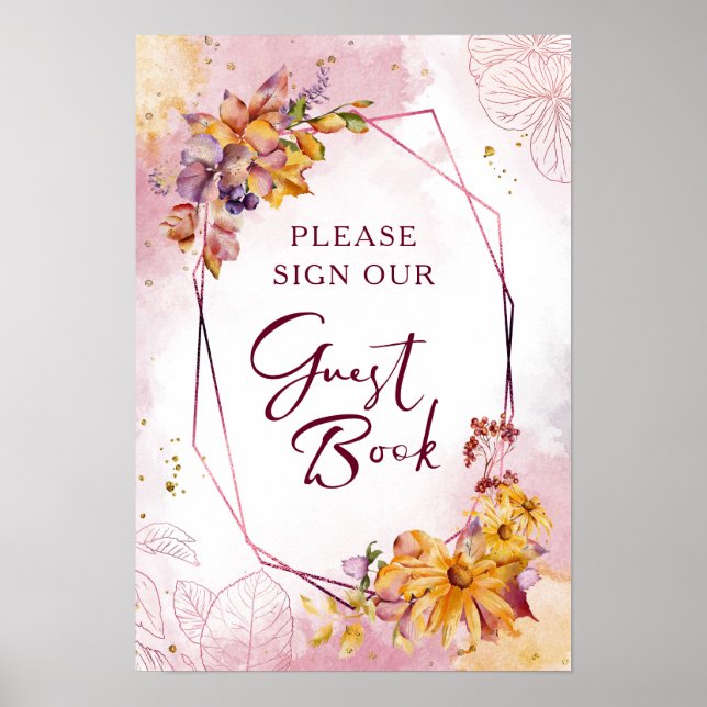 Geometrisk Blommigt för vattenfärg Fall Marsala Br Poster (Framsidan)