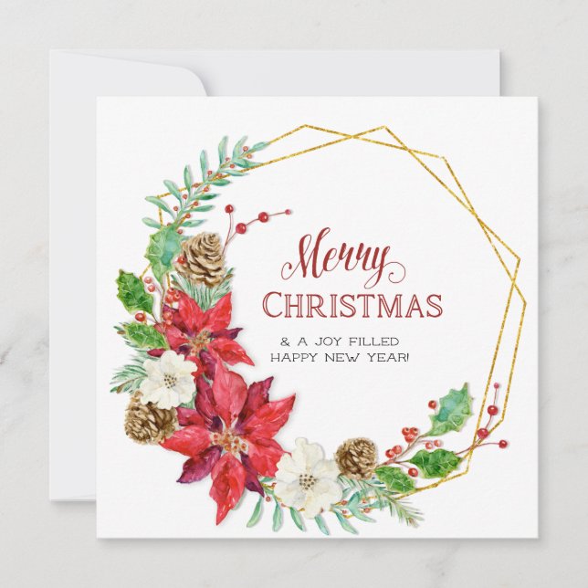 Geometrisk Blommigt för vattenfärgsteknisk familje Julkort (Framsida)