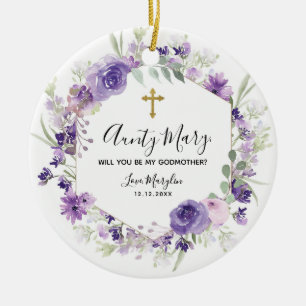 Geometrisk Blommigt Lila Kommer du att bli Godmor Julgransprydnad Keramik