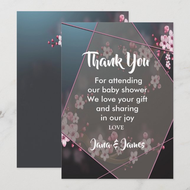 Geometrisk Blommigt tack för Cherry Blommar Inbjudningar (Fram/baksida)