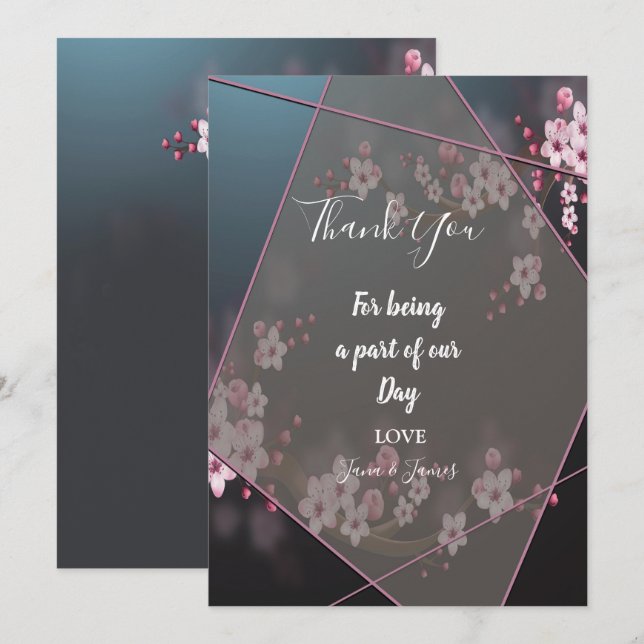 Geometrisk Blommigt tack för Cherry Blommar Inbjudningar (Fram/baksida)
