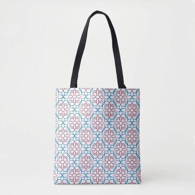 Geometrisk blomsterduk canvas-handväska – Elegant Tygkasse (Framsida)