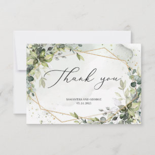 Geometrisk boho greenery foliage eucalyptus guld tack kort