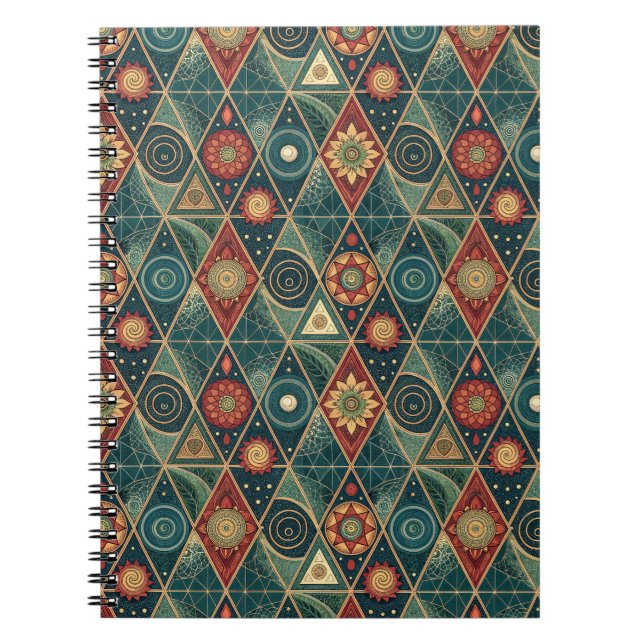 Geometrisk Boho Mandala Triangel Design Mönster Ko Anteckningsbok (Framsidan)