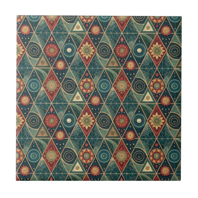 Geometrisk Boho Mandala Triangel Design Mönster Ko Kakelplatta (Framsidan)