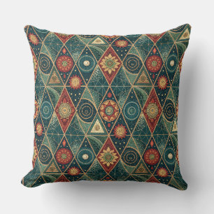 Geometrisk Boho Mandala Triangel Design Mönster Ko Kudde