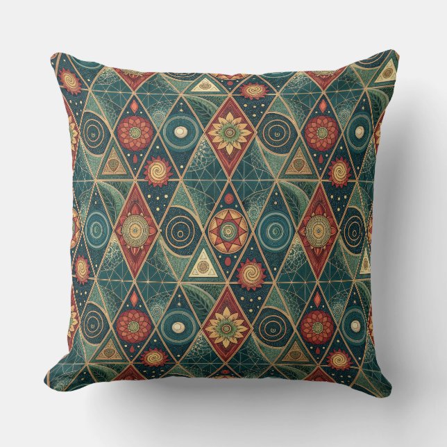 Geometrisk Boho Mandala Triangel Design Mönster Ko Kudde (Framsida)