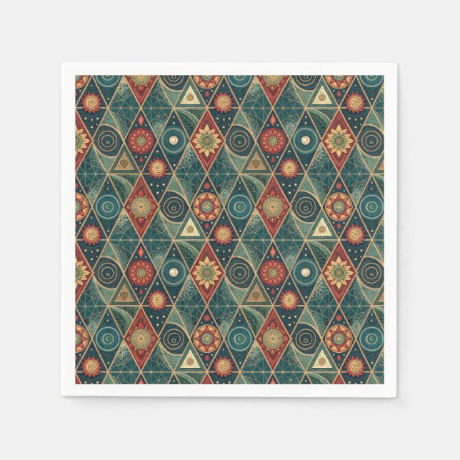 Geometrisk Boho Mandala Triangel Design Mönster Ko Pappersservett (Framsidan)