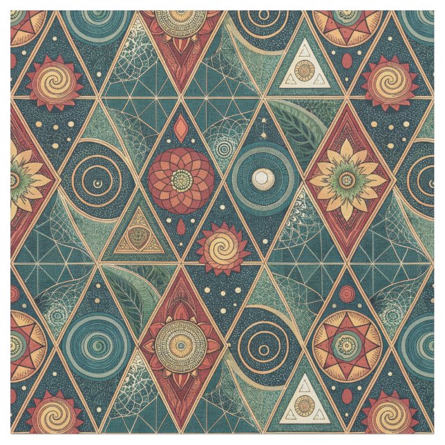 Geometrisk Boho Mandala Triangel Design Mönster Ko Tyg (Närbild)