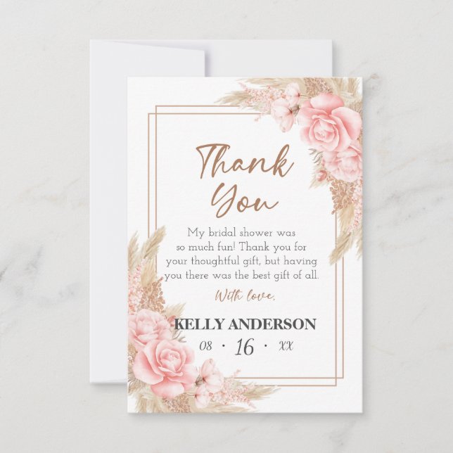 Geometrisk Boho Pampas Rose Guld Bröllopsfest Tack Kort (Framsida)