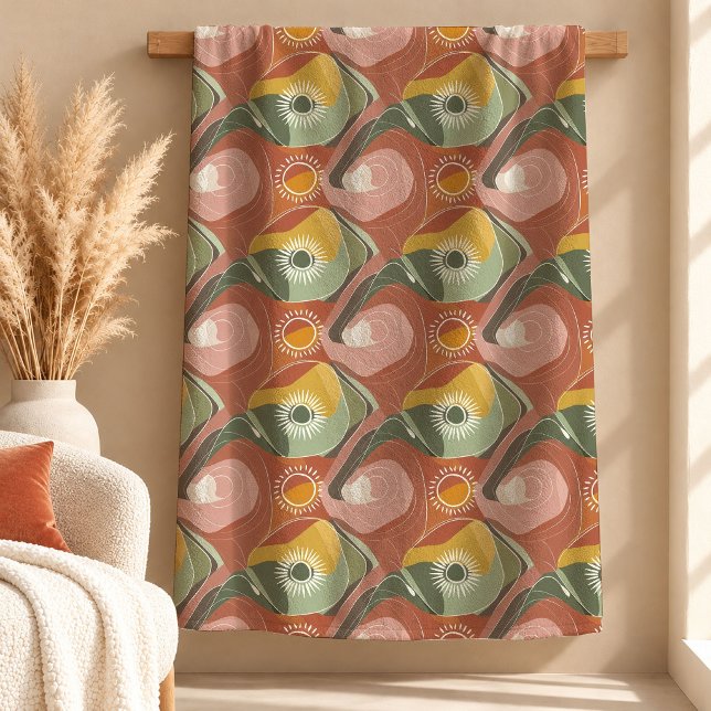 Geometrisk Boho Regnbåge Löv Kastar Täcke Dekor Fleecefilt (Geometric Boho Rainbow Leaves Throw Blanket Decor)