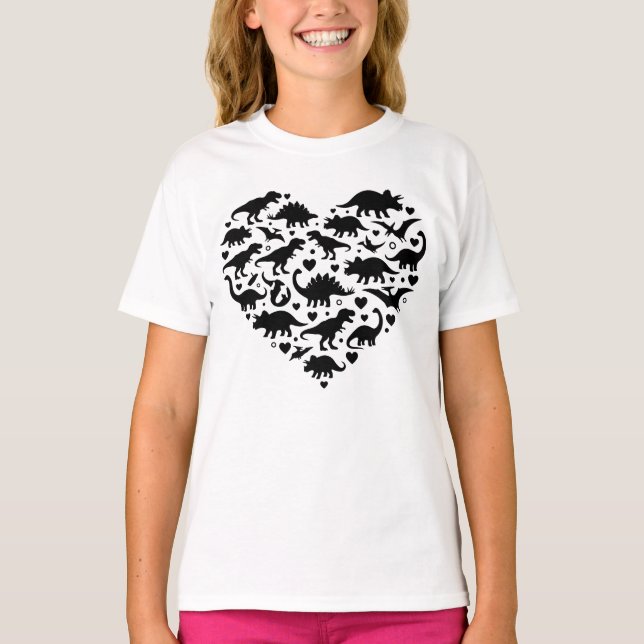 Geometrisk Brachiosaurus Dinosaurie Hjärta Siluett T Shirt (Framsida)