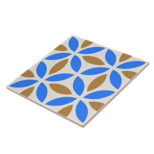 Geometrisk bricka i vintage Blue Brown Petals Geom Kakelplatta