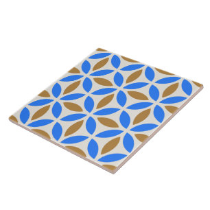 Geometrisk bricka i vintage Blue Brown Petals Geom Kakelplatta