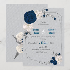 Geometrisk bröllop för marinblå och vita blommor inbjudningar