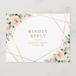 geometrisk bröllop OSA för guld och  blommigt Vykort