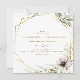 Geometrisk bröllopsinbjudan Eucalyptus Guld Inbjudningar