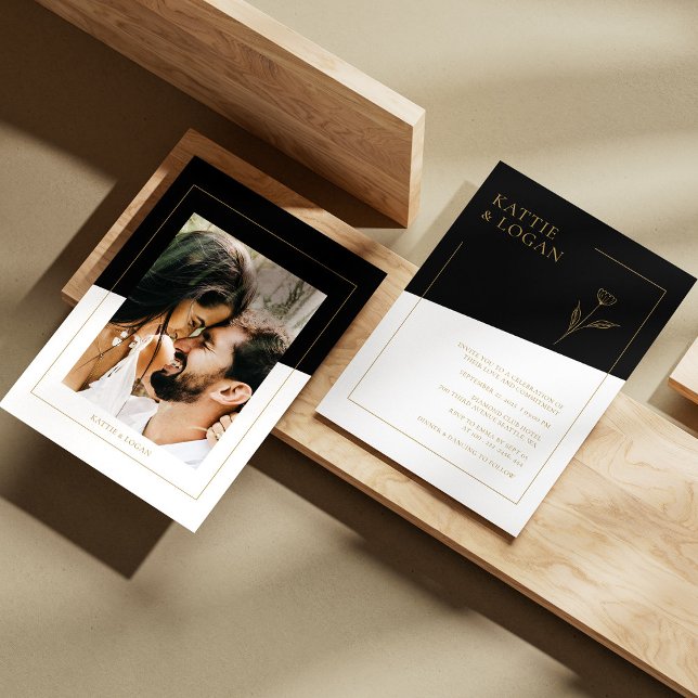 Geometrisk bröllopsinbjudan för elegant Guld Inbjudningar (Elegant Gold Accent Geometric Wedding Invitation)