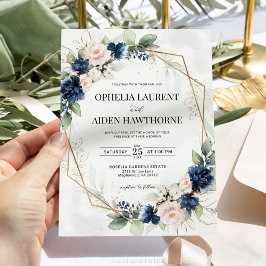 Geometrisk bröllopsinbjudan för marin och Blommig Inbjudningar