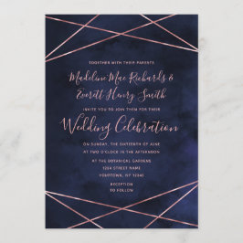 Geometrisk bröllopsinbjudan för marint blått och R Inbjudningar