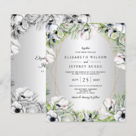 Geometrisk bröllopsinbjudan för Silver-Blommigten