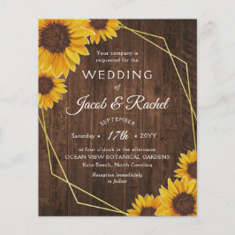 Geometrisk bröllopsinbjudan Rustic Solros Guld