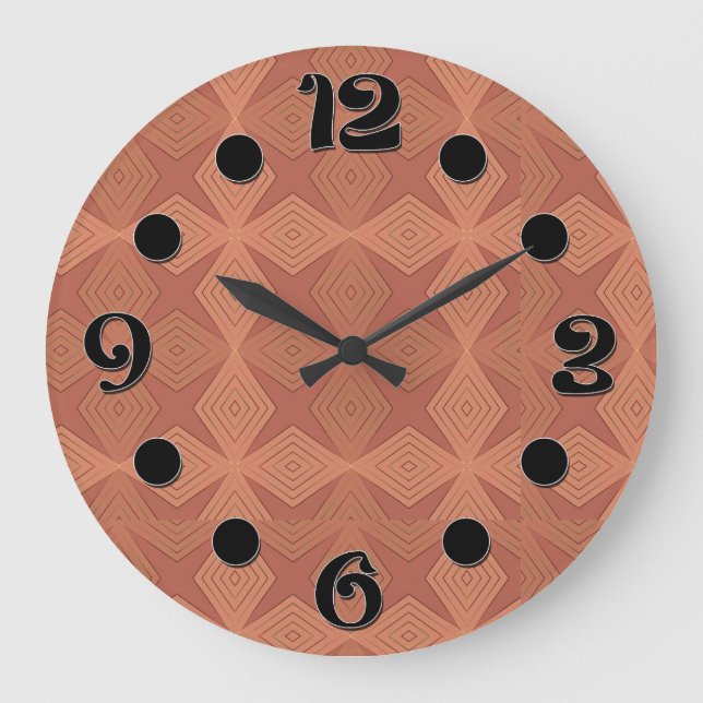 Geometrisk brun terrakotta art deco stor klocka (Framsida)