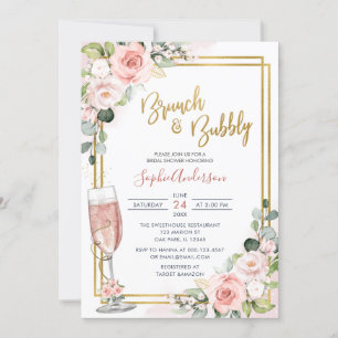Geometrisk Brunch för Rosa Blommigt Guld och bubb Inbjudningar