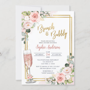 Geometrisk Brunch för Rosa Blommigt Guld och bubb Inbjudningar