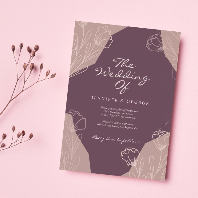 Geometrisk burgunder creme vacker blomsterbröllop inbjudningar (Geometric burgundy cream beautiful floral wedding)
