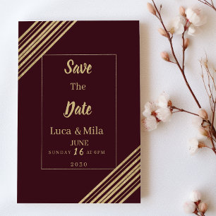 Geometrisk burgunder guld typo Save the Date Inbjudningar