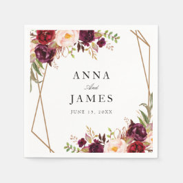 geometrisk burgundröd och blommigt pappersservett