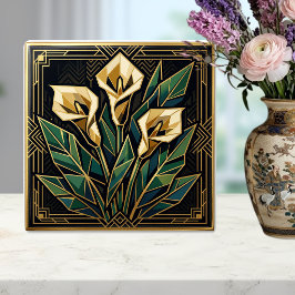 Geometrisk Calla Lily Art Deco Blomma Guld Grön Kakelplatta