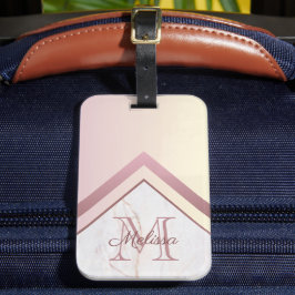 Geometrisk Chevron Rosa Guld Marmor Monogram Bagagebricka