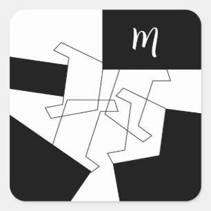 Geometrisk Chic svart och vit Mönster monogrammad Fyrkantigt Klistermärke