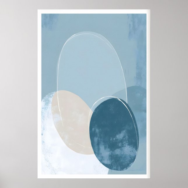 Geometrisk cirkelplanscher Blå Beige Överlappande Poster (Framsidan)