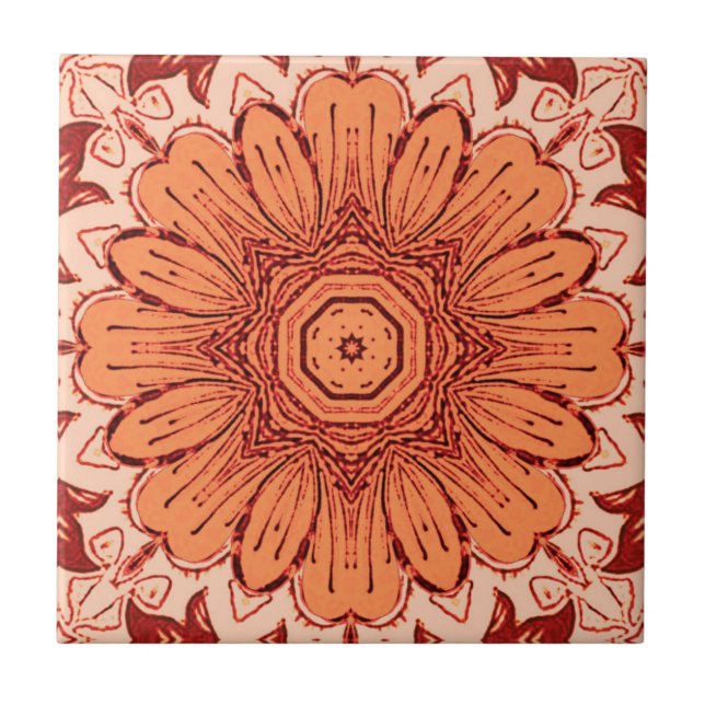 Geometrisk Daisy Mönster i Mandarin-Orangen Kakelplatta (Framsidan)