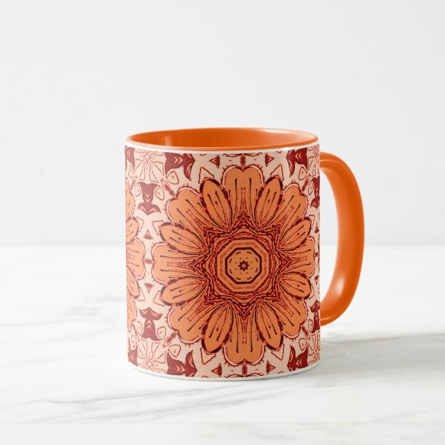 Geometrisk Daisy Mönster i Mandarin-Orangen Mugg (Framsida höger)