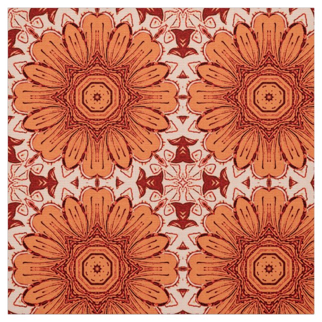 Geometrisk Daisy Mönster i Mandarin-Orangen Tyg (Provkarta)