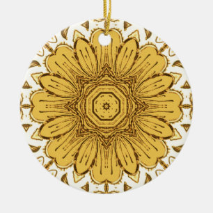 Geometrisk Daisy Mönster i Mustard Guld Julgransprydnad Keramik
