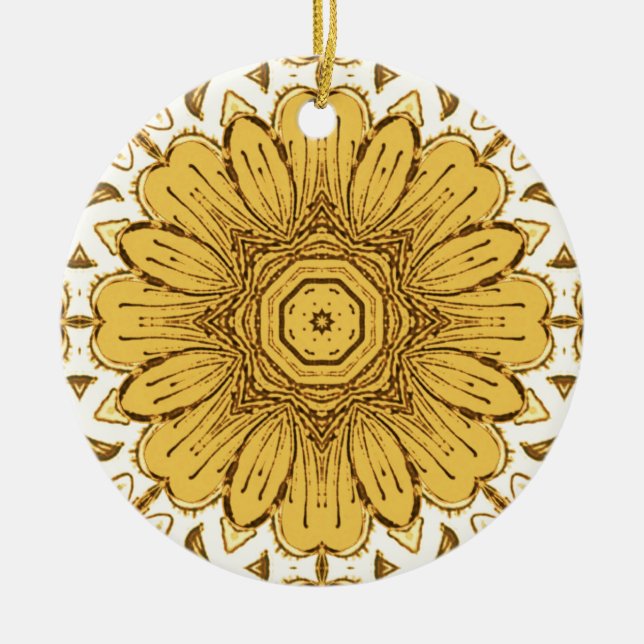 Geometrisk Daisy Mönster i Mustard Guld Julgransprydnad Keramik (Framsidan)