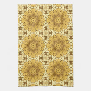 Geometrisk Daisy Mönster i Mustard Guld Kitchen T Kökshandduk