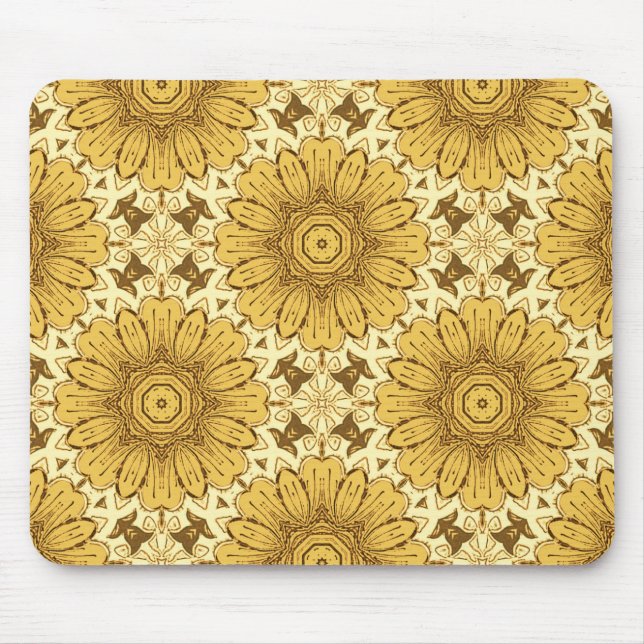 Geometrisk Daisy Mönster i Mustard Guld Musmatta (Framsidan)