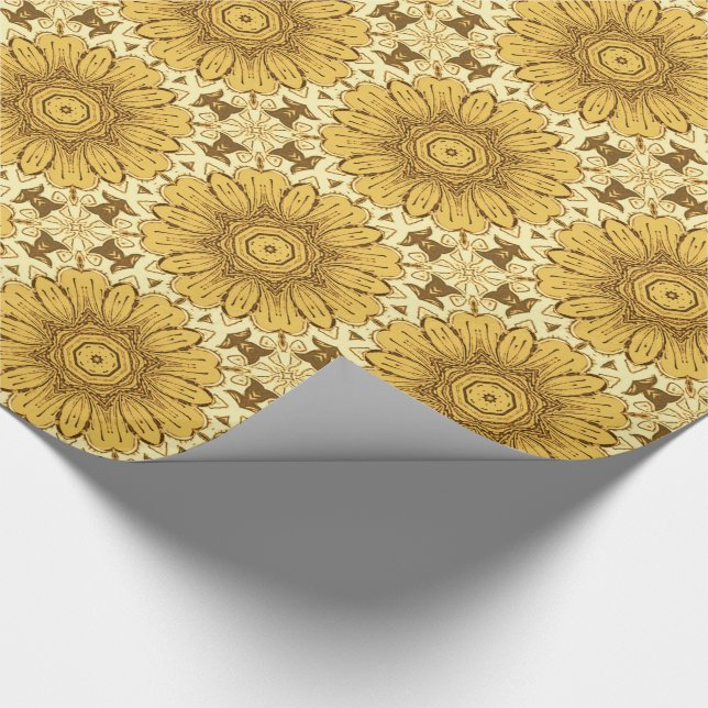 Geometrisk Daisy Mönster i Mustard Guld Presentpapper (Hörn)