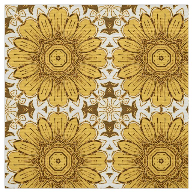 Geometrisk Daisy Mönster i Mustard Guld Tyg (Provkarta)
