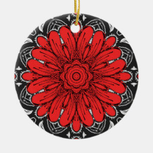 Geometrisk Daisy Mönster i Red Black & White Julgransprydnad Keramik
