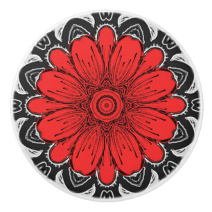 Geometrisk Daisy Mönster i Red Black & White Knopp