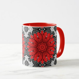 Geometrisk Daisy Mönster i Red Black & White Mugg