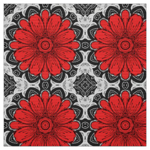 Geometrisk Daisy Mönster i Red Black & White Tyg